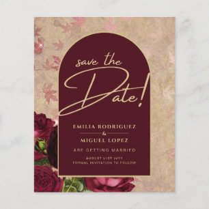 Speichern Sie die Daten Burgund Rose Rotes Vintage Flyer