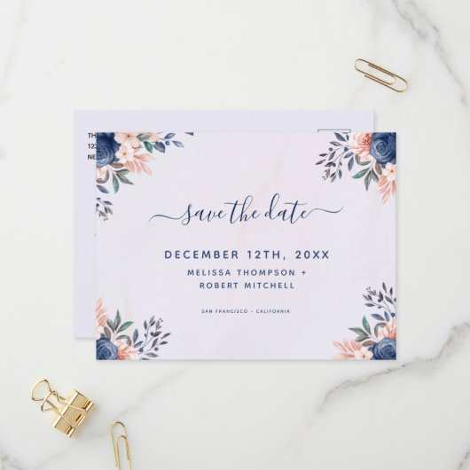 Speichern Sie die Daten Sommerweiche Pastel floral Einladungspostkarte (Vorderseite/Rückseite Beispiel)