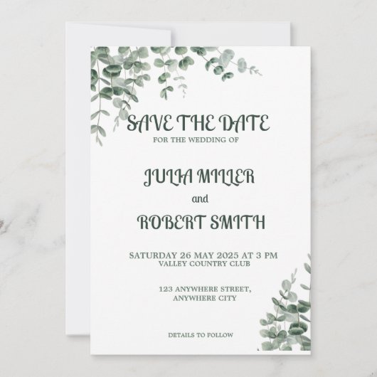 Speichern Sie die Datums-Karte Save The Date (Vorderseite)