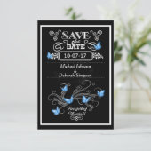 Speichern Sie die Datumskarten mit blauen Schmette Save The Date (Stehend Vorderseite)