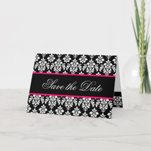 Speichern Sie die Datumskarten-Monogramm-Hot-Rosa- Ankündigung (Vorderseite)