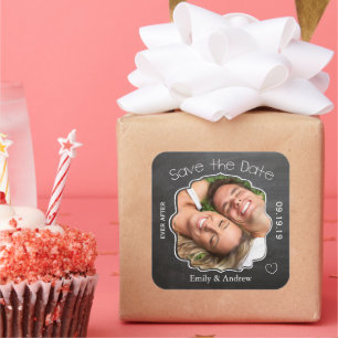 Speichern Sie nach der Chalkboard-Hochzeit das Dat Quadratischer Aufkleber