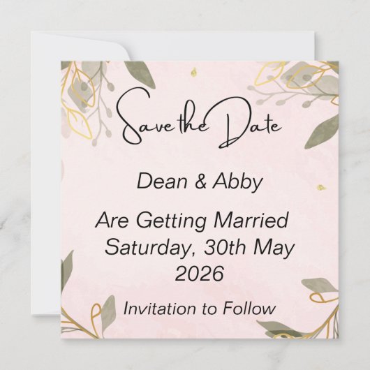 Speichern von Datumskarten mit rosa Hintergrund Save The Date (Vorderseite)