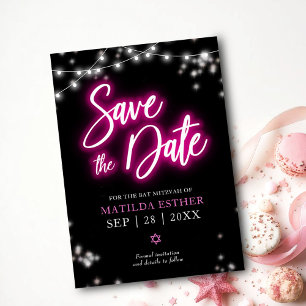 Speichert das Datum Bat Mitzvah Hot Pink Neon Them Einladung