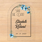 Speichert das Datum "Blaue Blumen" Acryleinladungen (Vorderseite)