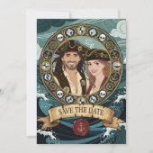 Speichert das Datum Coole Piratenhochzeit Save The Date (Vorderseite)