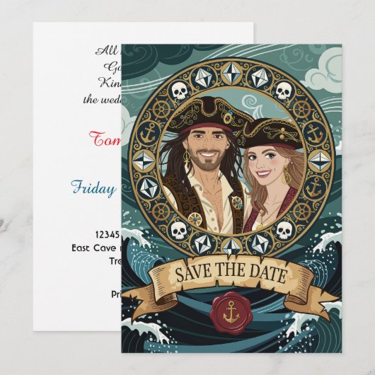 Speichert das Datum Coole Piratenhochzeit Save The Date (Vorne/Hinten)