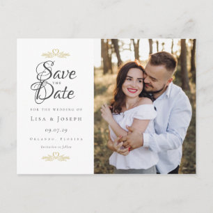 Speichert das Datum Elegantes Hochzeitsskript Foto Postkarte