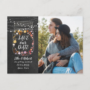 Speichert das Datum Mason Jar Lichterkette Boho Fo Postkarte