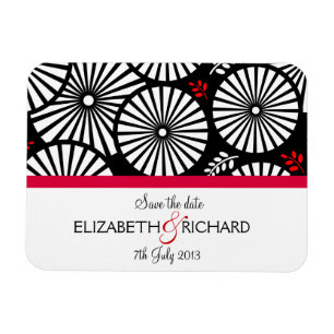 Speichert das Datum Schwarz Weiß Rot Retro Floral Magnet