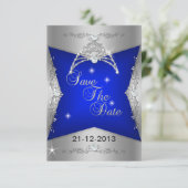 Speichert das Datum Sweet 16 Blau Silber Tiara Save The Date (Stehend Vorderseite)