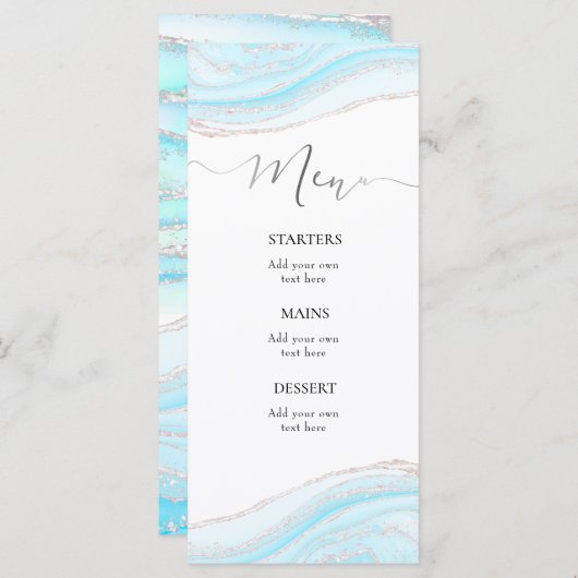 Speisekarte aus pastellblauem Marmor Menükarte (Vorne/Hinten)
