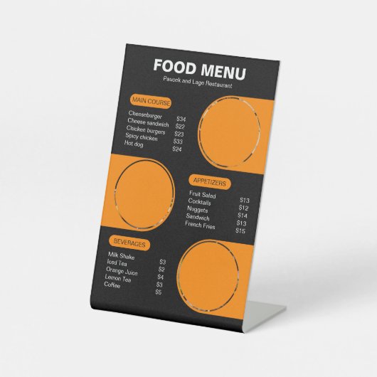 Speisekarte des Restaurants Orange und Black Bold Sockelschild (Vorderseite)