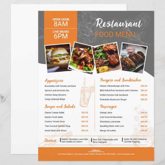 Speisekarte Flyer Vorlage (Vorne/Hinten)
