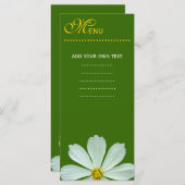 Speisekarte für das Abendessen. Weiße Blume Menükarte (Vorne/Hinten)