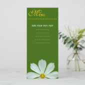 Speisekarte für das Abendessen. Weiße Blume Menükarte (Stehend Vorderseite)