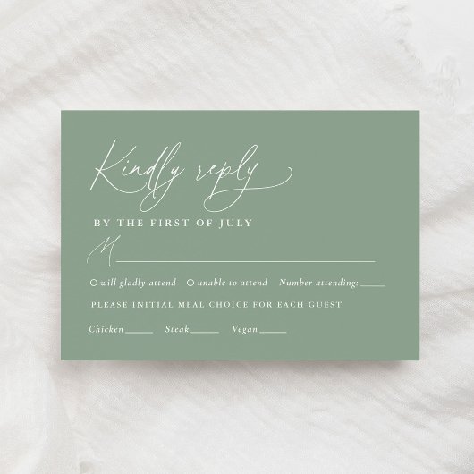 Speisekarte für die Hochzeitsfeier mit grüner Sonn RSVP Karte
