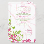 Speisekarte für die Hochzeitsfeier mit rosa grünem (Vorne/Hinten)