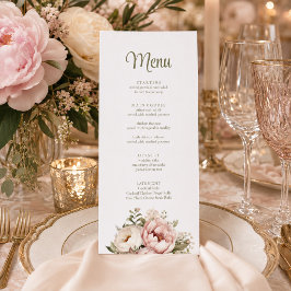 Speisekarte für helle Pfirsiche und Blush Pink Flo Menükarte