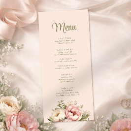 Speisekarte für helle Pfirsiche und Blush Pink Flo Menükarte