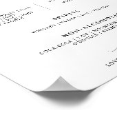Speisekarte für Hochzeiten Bar Drinks Elegante Sig Poster (Ecke)