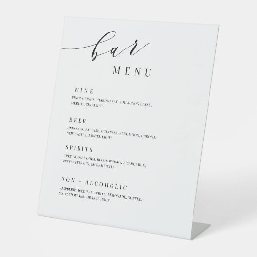Speisekarte für Hochzeiten Bar Empfang Tafelschild Sockelschild (Vorderseite)