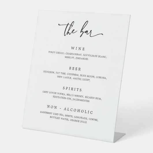 Speisekarte für Hochzeiten Drink Bar Empfang Pedes Sockelschild (Vorderseite)