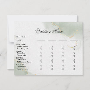 Speisekarte für Hochzeiten Gold Mute Sage Green RSVP Karte