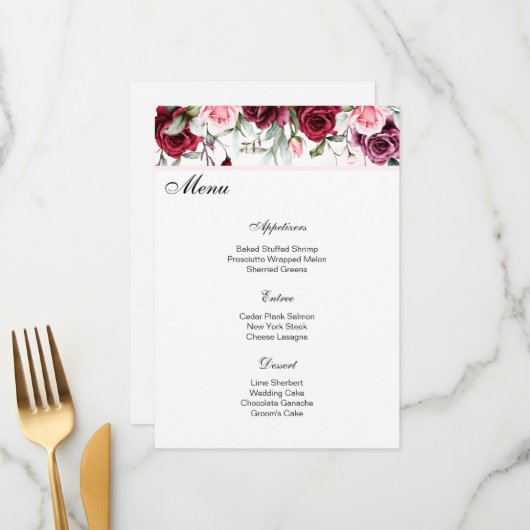 Speisekarte für Hochzeiten Menükarte (Vorderseite/Rückseite Beispiel)