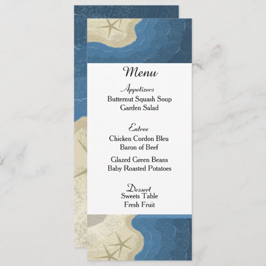 Speisekarte für Hochzeiten von Starfish und Ozeane Menükarte (Vorne/Hinten)
