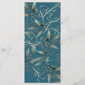 Speisekarte für Hochzeitsessen aquamarines Blattgo Programm (Rückseite)