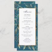 Speisekarte für Hochzeitsessen aquamarines Blattgo Programm (Vorne/Hinten)