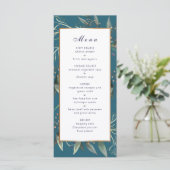 Speisekarte für Hochzeitsessen aquamarines Blattgo Programm (Stehend Vorderseite)