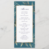 Speisekarte für Hochzeitsessen aquamarines Blattgo Programm (Vorderseite)
