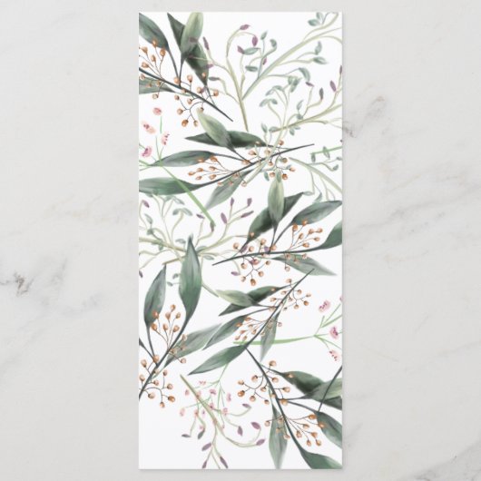 Speisekarte für Hochzeitsessen mit grünem Blattgol Programm (Rückseite)