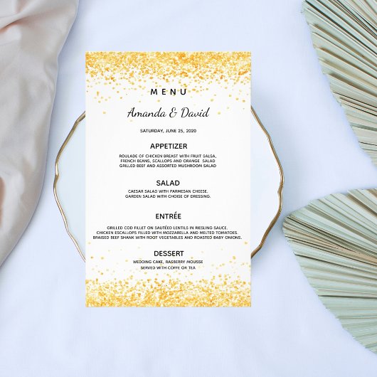 Speisekarte für Hochzeitsessen mit weißem Gold Flyer