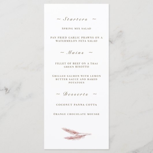 Speisekarte für Hochzeitsfeiern in Rosa Menükarte (Rückseite)