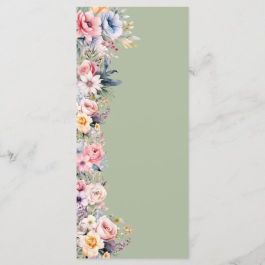 Speisekarte für Hochzeitsfeiern mit grünen Wildblu Menükarte (Rückseite)