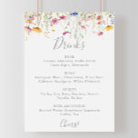 Speisekarte für Hochzeitsgetränke in der Wildblume Poster<br><div class="desc">Dieses bunte Wiesen-Wildblume Hochzeitsgetränk-Menü Poster ist perfekt für eine rustikale Hochzeit. Die Blume sind grün,  rosa,  rot,  gelb,  lila,  Aquarell,  mehrfarbig und mit Weiden bedeckt.</div>