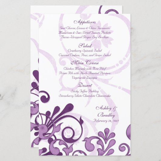 Speisekarte für lila und weiße Blumenzwiebeln (Vorne/Hinten)