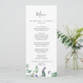 Speisekarte für Rustikale Lavendel und Eukalyptus Menükarte (Stehend Vorderseite)