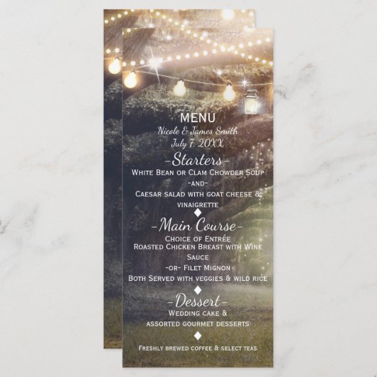 Speisekarte für rustikale Wälder und Lichter Menükarte (Vorne/Hinten)