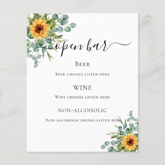 Speisekarte für Sonnenblumen, Eukalyptuspflanzen B Flyer (Vorne)