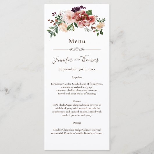 Speisekarte für Wasserfarben im Herbst | Burgund & Menükarte (Vorderseite)