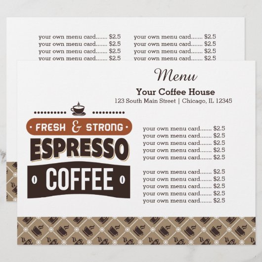 Speisekarte Kaffeehaus (Vorne/Hinten)