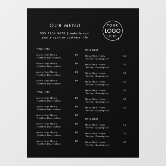 Speisekarte | Menü "Black Logo Cafe" Fensteraufkleber (Blatt)
