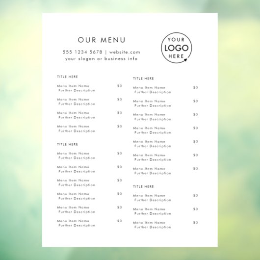 Speisekarte | Minimalistisches Logo Catering Café Fensteraufkleber (Blatt 3)