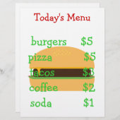 Speisekarte mit einfachem Hamburger-Thema (Vorne/Hinten)