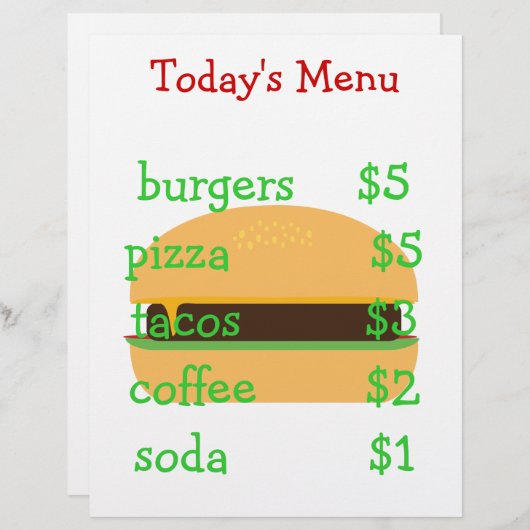 Speisekarte mit einfachem Hamburger-Thema (Vorne/Hinten)