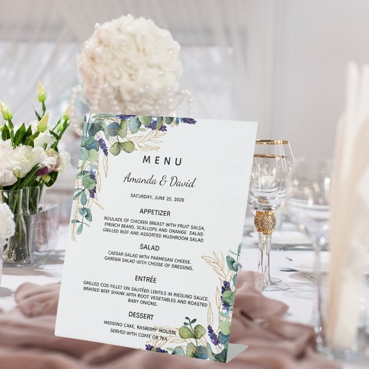 Speisekarte mit Eukalyptus-Grünpflanzen Sockelschild